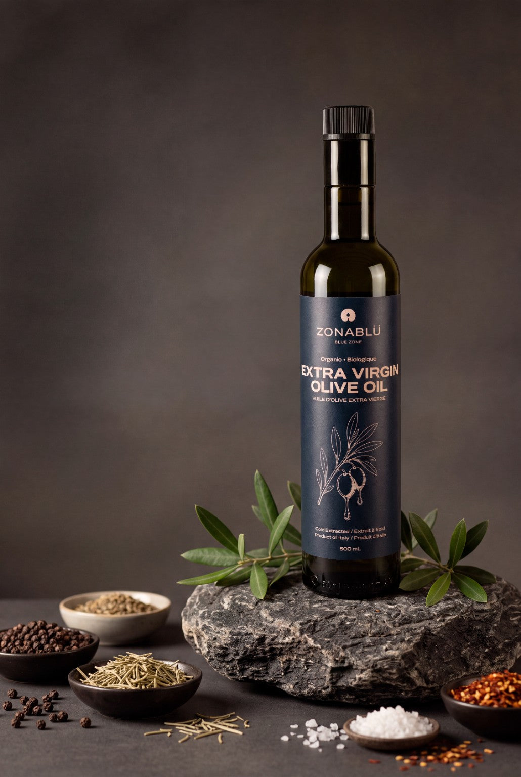 ZONABLÜ olive oil on stone with olive branches